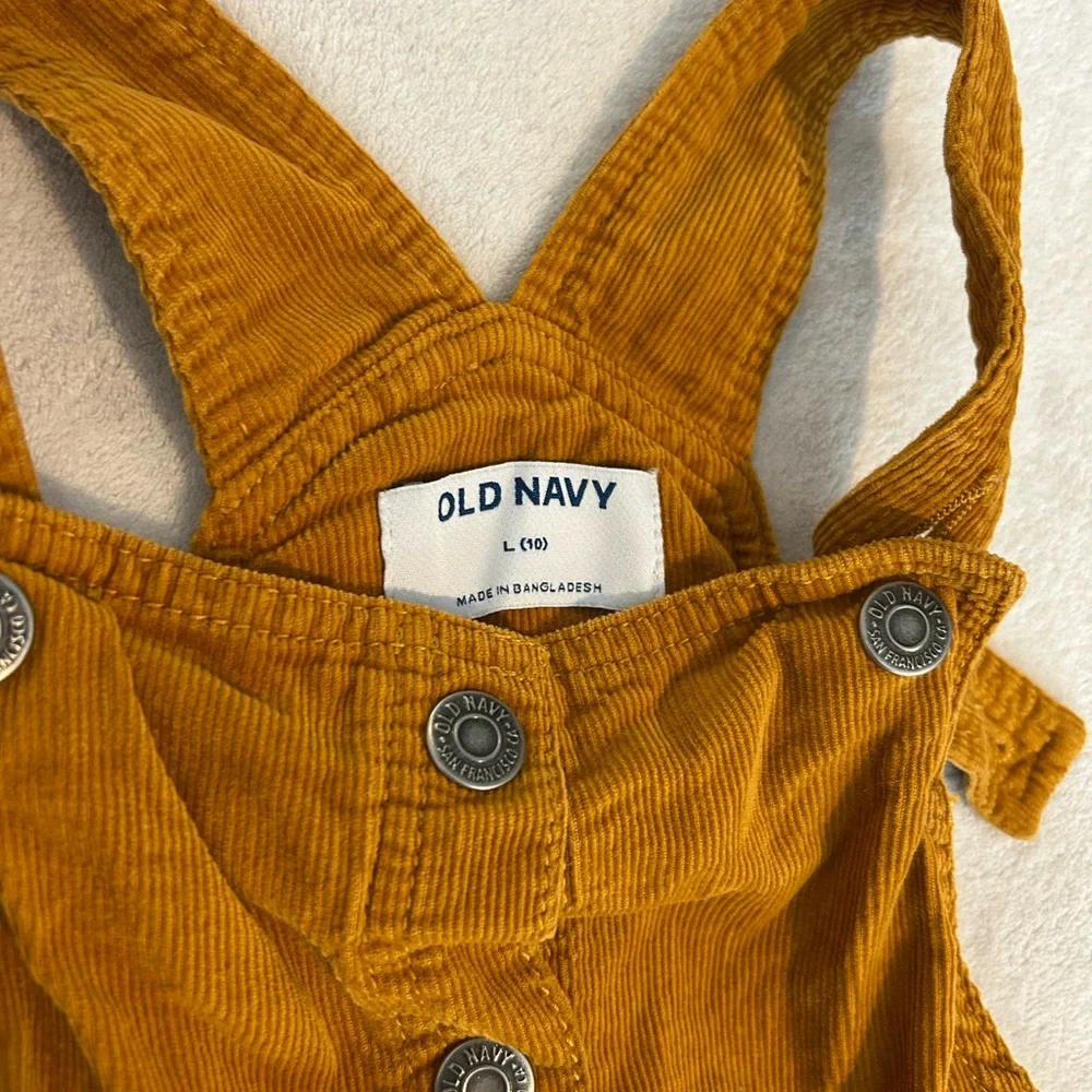Old Navy Girls Mustard Corduroy Overall Dress Size L 10 Button Front